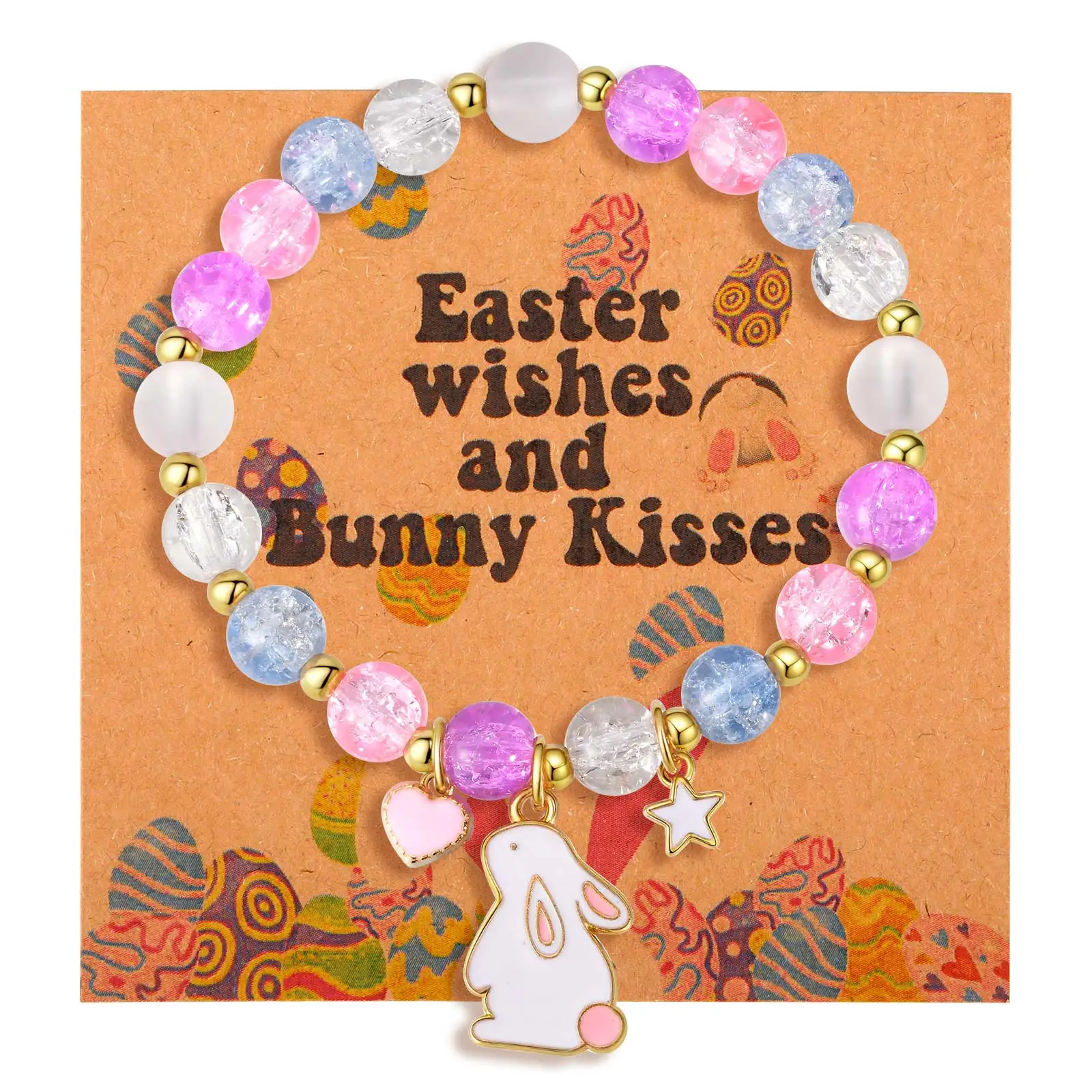 Pulsera de Conejito Adorable para Regalo de Bautizo, Pulseras de Cuentas Coloridas, Regalos Cristianos de Pascua, Joyería para Primera Comunión