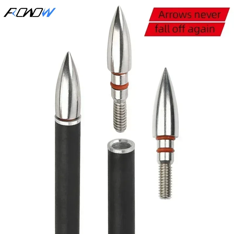 ROWOW 3/6 75/100/125/150/175/200/250/300gn Stainless Steel Arrow Point Tip Broadhead Head ID6.2mm OD7.6/7.9mm Archery