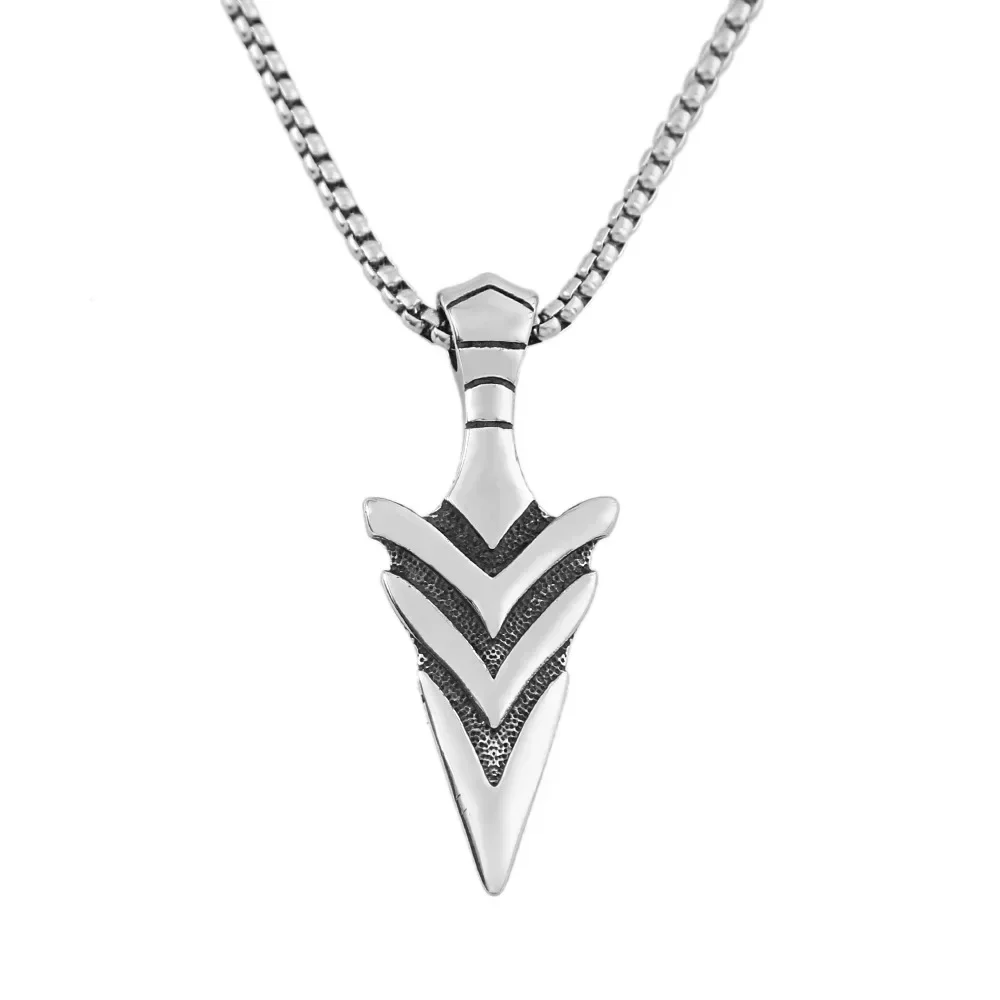 Punk Retro Viking Spear Weapon Arrow Pendant Necklace Men\'s Cool Hip Hop Amulet Jewelry Gift