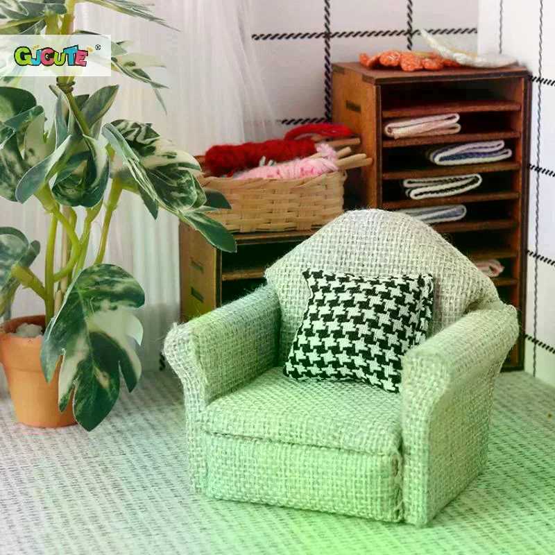 1/12 Poppenhuis Mini Vlas Bank Sierkussen Model Miniatuur Woonkamer Meubels Poppenhuis Thuis Scène Decoratie Accessoires