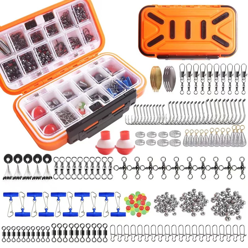 254PCS Portable Fishing Accessories Kit Fishing Tackle Box With Fishing Hooks Swivels Weights Jig Heads Fishing Accessories