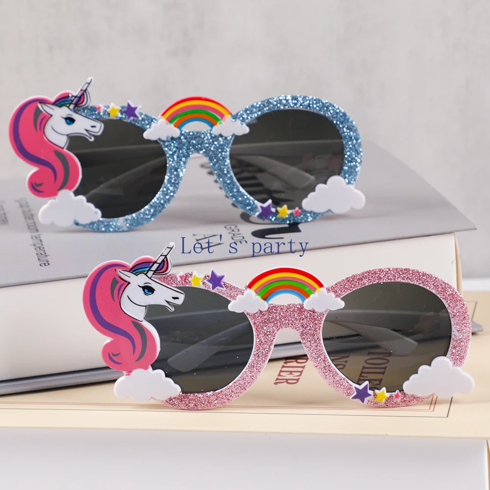 1Pcs Glitter Rainbow Unicorn Theme Sunglasses Mask Photobooth Props for Kids Birthday Party Favors Baby Shower Party Decoration