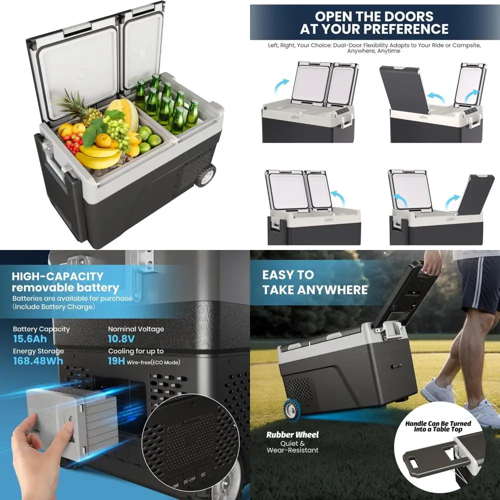 ثلاجة سيارة محمولة سعة 38 لترًا بعجلات، 12/24 فولت تيار مستمر و110-240 فولت تيار متردد، مبرد كهربائي للسيارات، نطاق درجة الحرارة -4 ℉   إلى 68 ℉