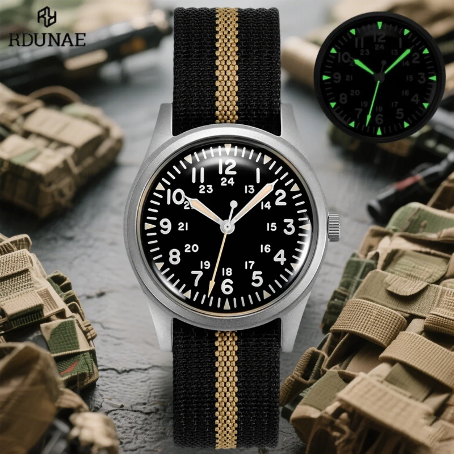 RDUNAE 2025 New Men's Quartz Watch MIYOTA Super 2035 RA03 34.5mm Military Waterproof Luminous Stainless Steel Reloj Hombre