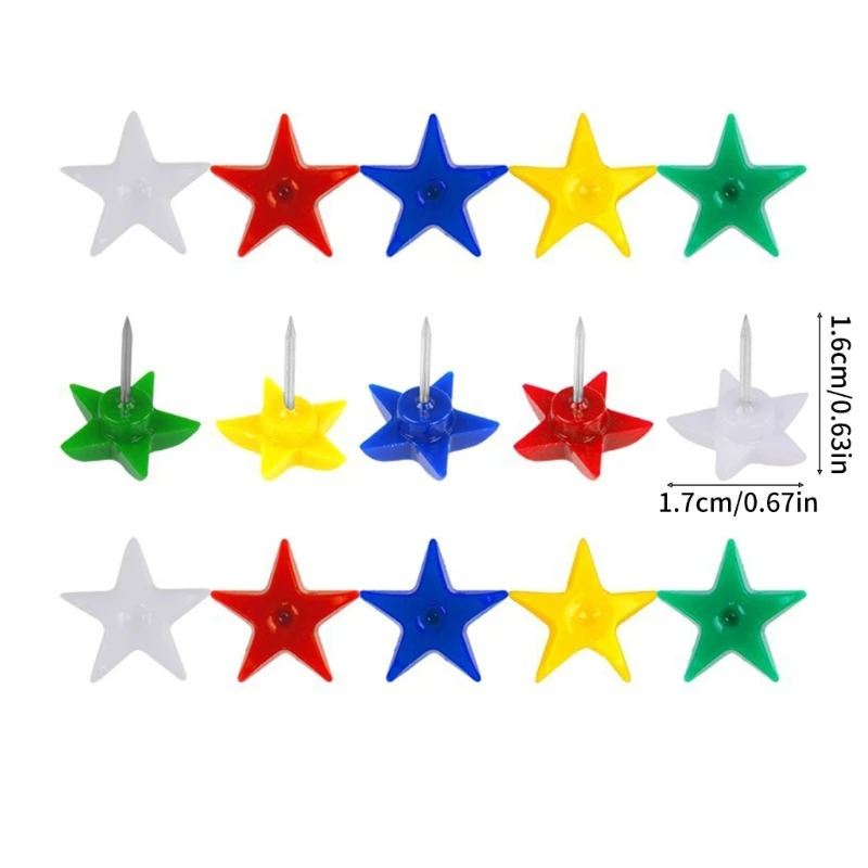QX2B Pack of Map Push Pins Star Drawing Pins Map Pins Set for Pin Board Thumb Tacks with Plastic Heads and Steel Points