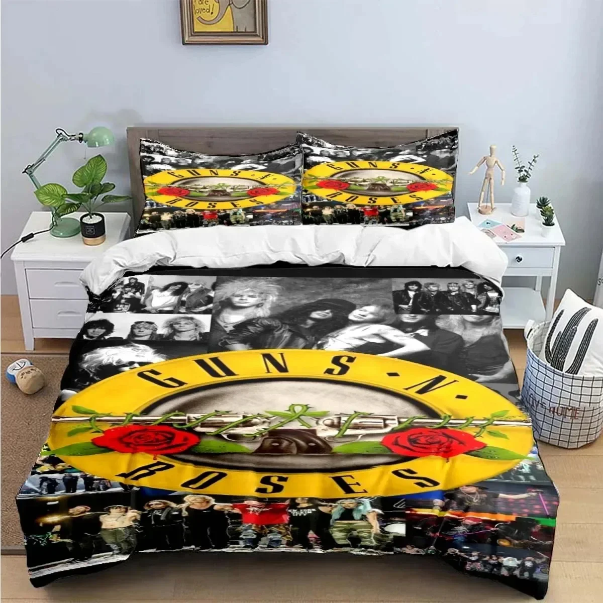 3D Print Guns N Roses GNR Band Retro Bedding Set Boys Girls Twin Queen King Size Duvet Cover Pillowcase Bed boys Adult