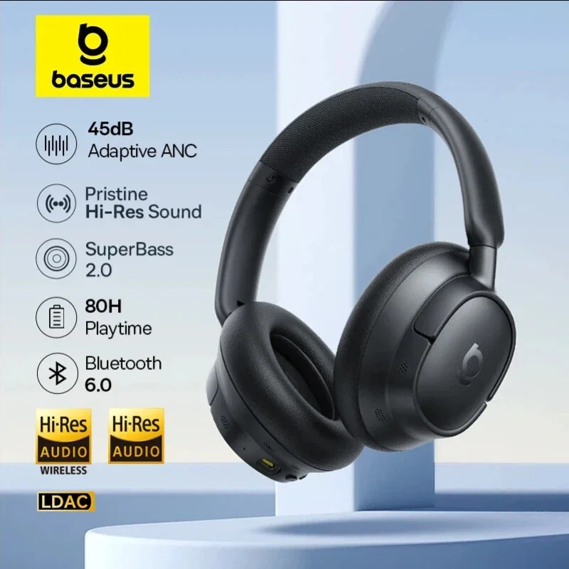 Casque sans fil Baseus EH10 NC ANC avec réduction de bruit adaptative hybride 45 dB, casque Hi-Res LDAC, Bluetooth 6.0,…