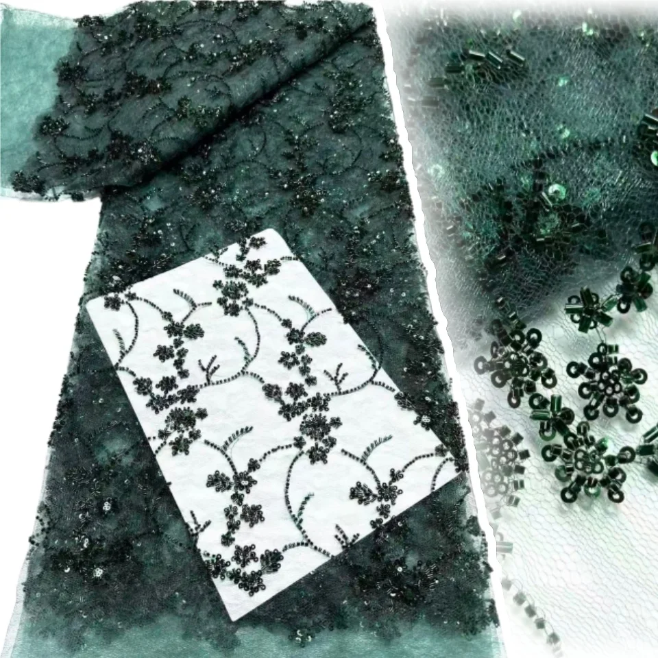 

Элитная африканская ткань с пайетками и бисером, высококачественное красное французско-нигерийское вышитое кружево для вечерних платьев, 5 ярдов, 2180