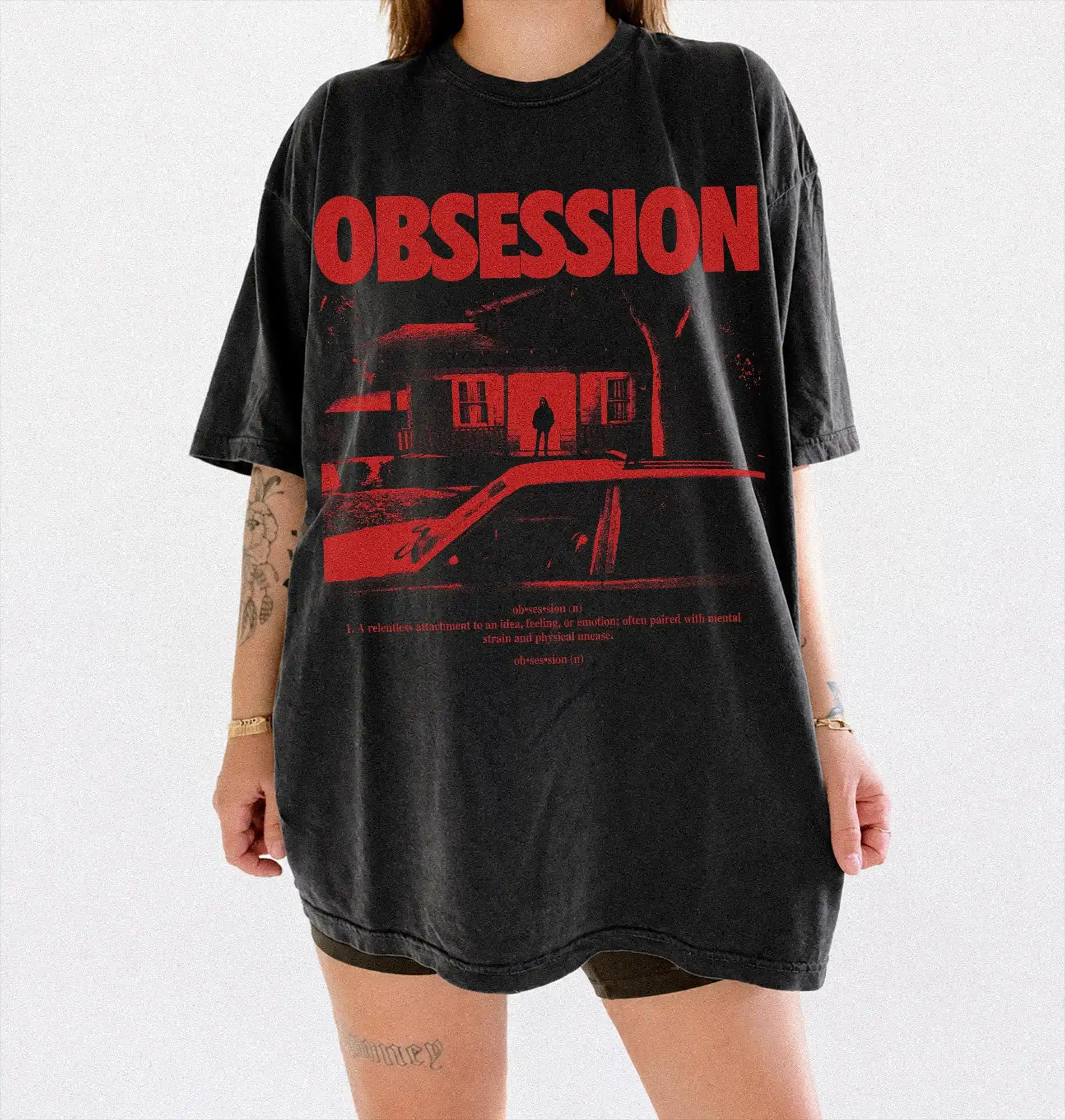Vintage OBSESSION Movie T-Shirt,   Frowning Nikki Graphic Tee, Gothic Horror Tee