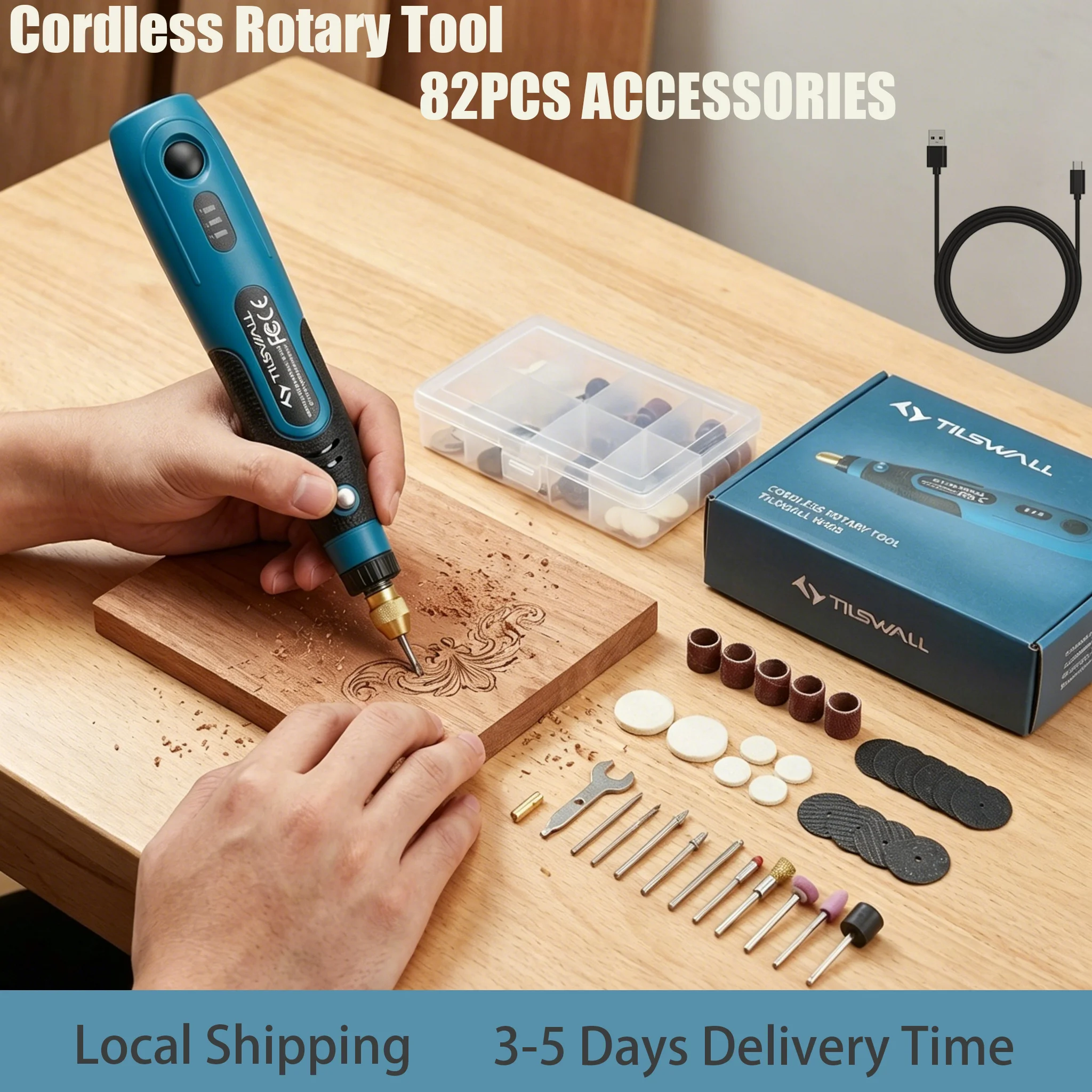 Mini Cordless Rotary Tool 3-Speed USB Rechargeable – 82 Accessories Kit For Sanding Polishing, Drilling Engraving DIY Crafts & Hobby Projects – Lightweight 3.7V Power Rotary Tool For Beginners