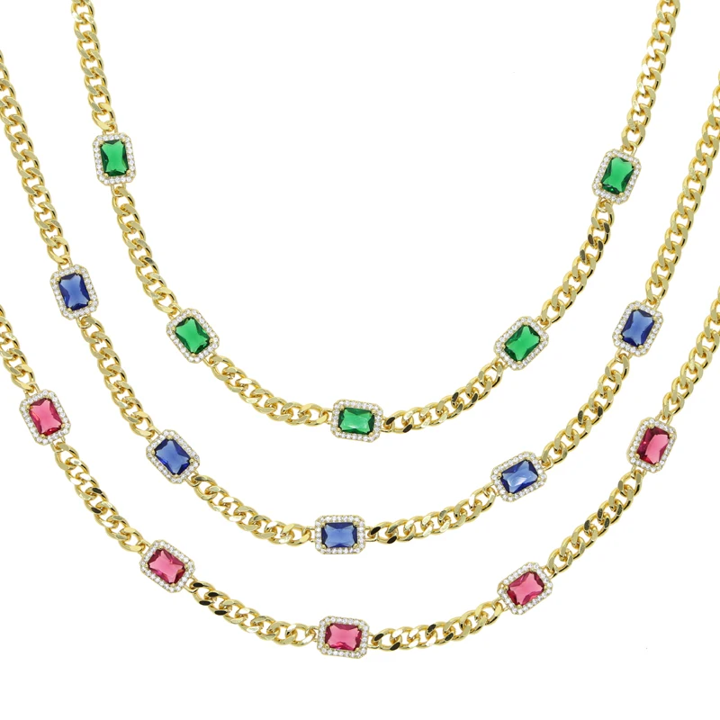 Red Blue Green Heart Charm 3mm 5A CZ Tennis Chain High Quality Iced Out Bling Women Choker Necklace