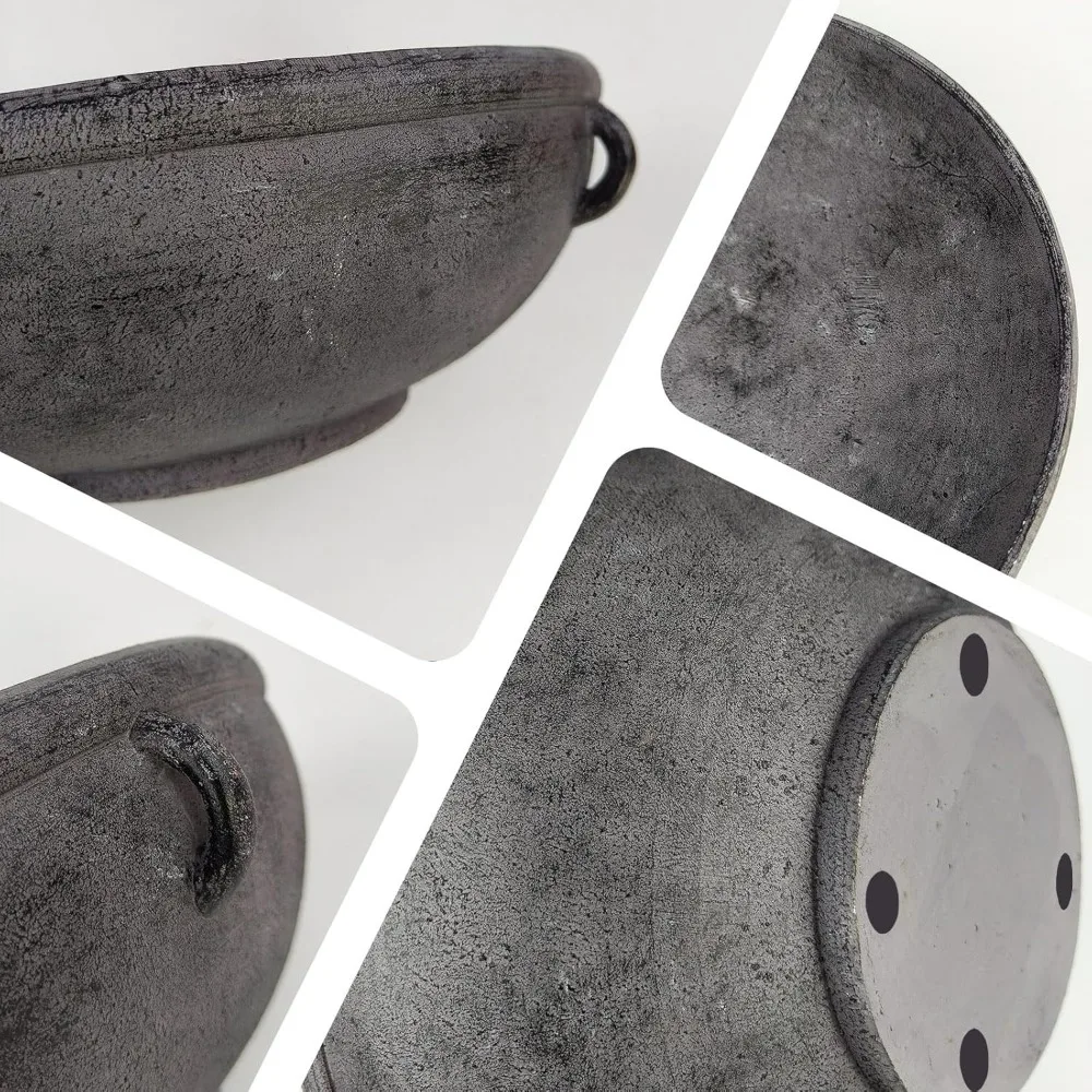 grande ciotola decorativa in resina con accenti ad anello laterale – aspetto terracotta nero laccato bianco, ciotola rustica per la cucina