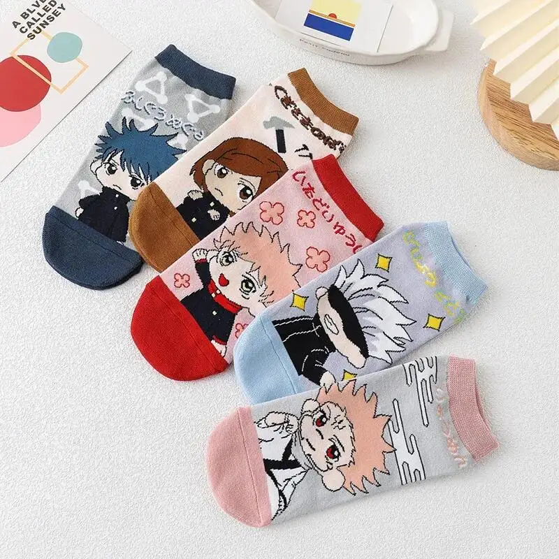 5pcs/set Jujutsu Kaisen Anime Socks Kugisaki Itadori Yuji Gojo Satoru Nobara Fashion Sports Cotton Socks Birthday Gifts