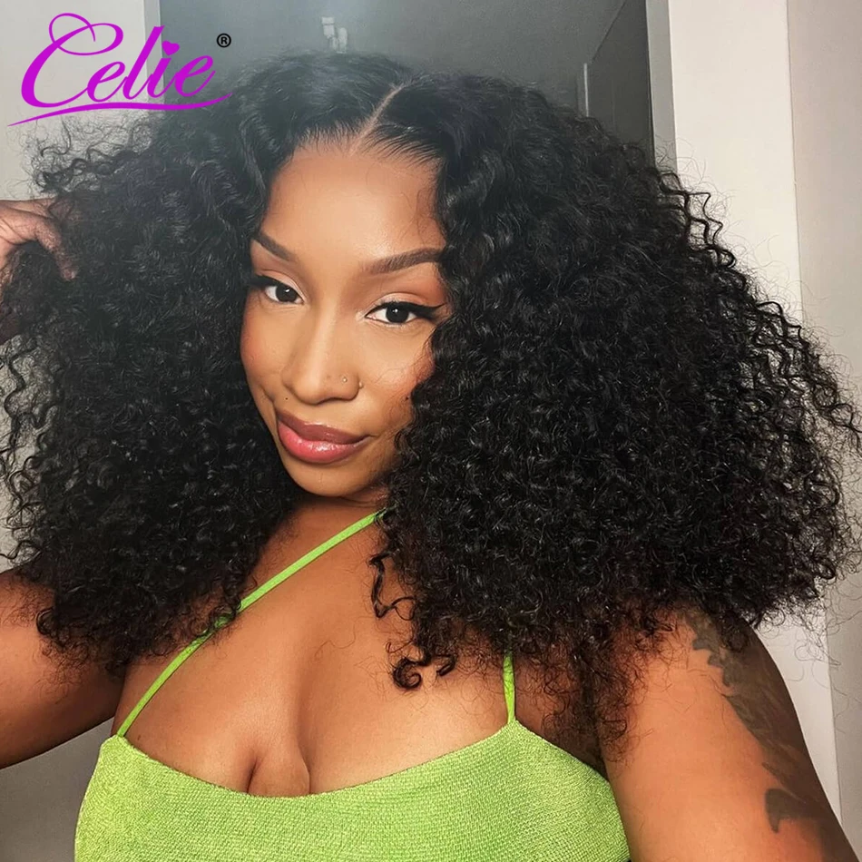 Celie Bomb Look Short Kinky Curly Wig Parting Max 9×6 Pre-cut HD Lace Wear Go Wig Bleached Knots