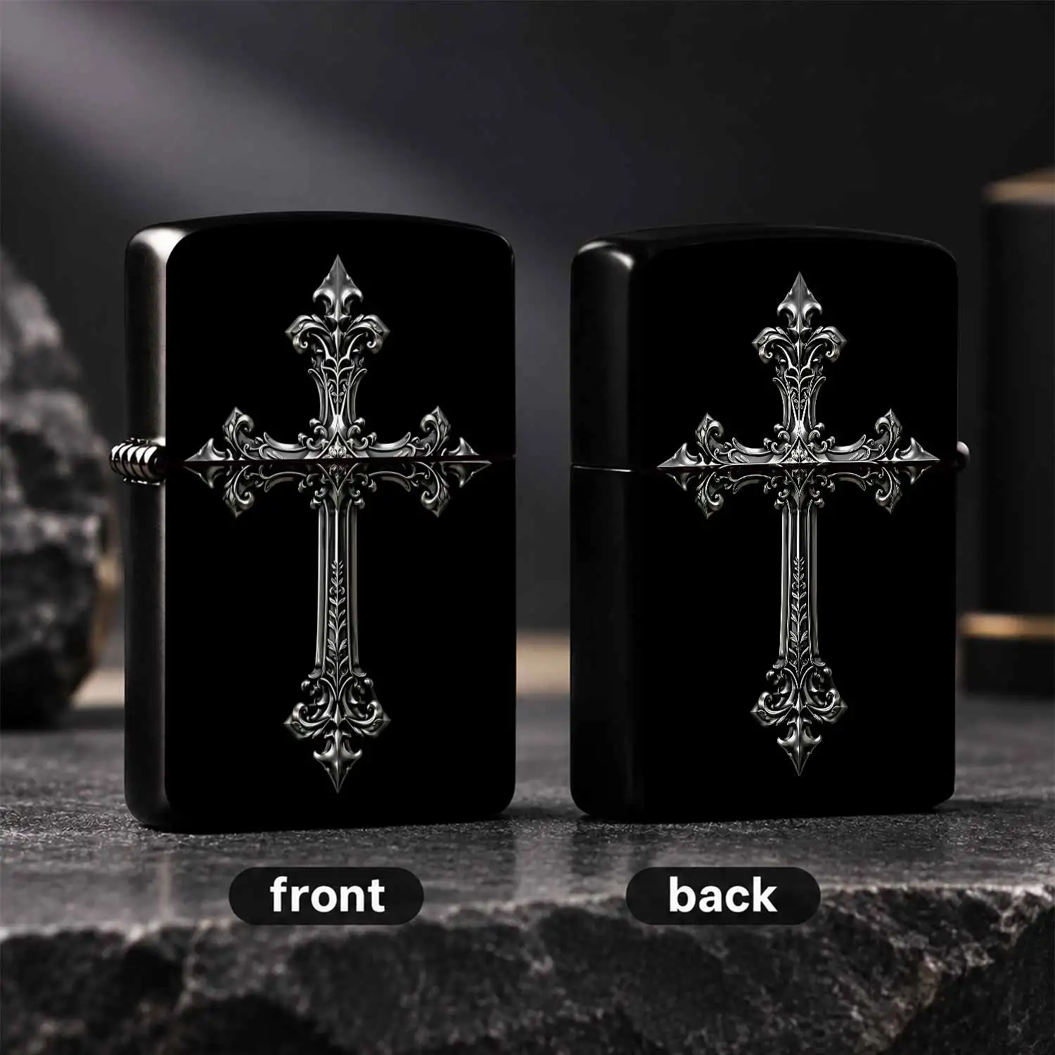 Vintage Ornate Gothic Cross Lighter, Exquisite Carved Art Pattern Design, Sleek Portable Ignition Tool for Daily Use Outdoor Travel Gifting, Fits All Scenarios with Stunning Retro Aesthetic and Fine Craftsmanship A Humorous And Interesting