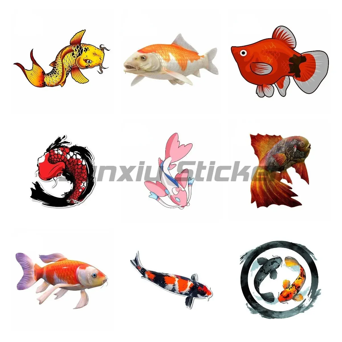 Goldfish Koi Fish Koi 3D Car Stickers Tattoo Skull Personality Motorhome ATV Decorative Decal Vinyl Self-adhesive Stickers