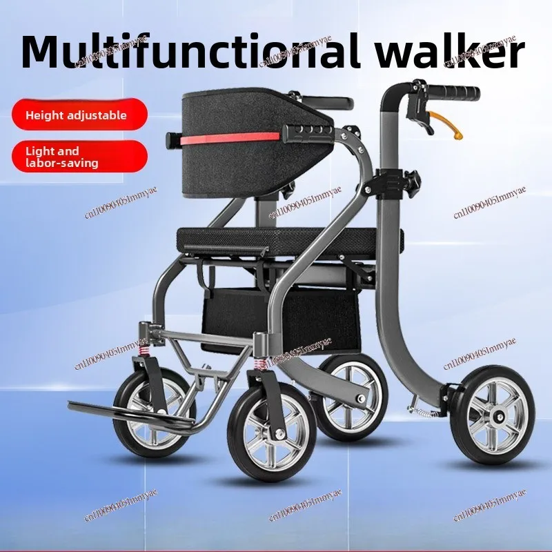 Aluminum Alloy Elderly Rollator Walker With Wheels Sit & Push Function Walking Mobility Aid For Seniors Disabled Daily Support