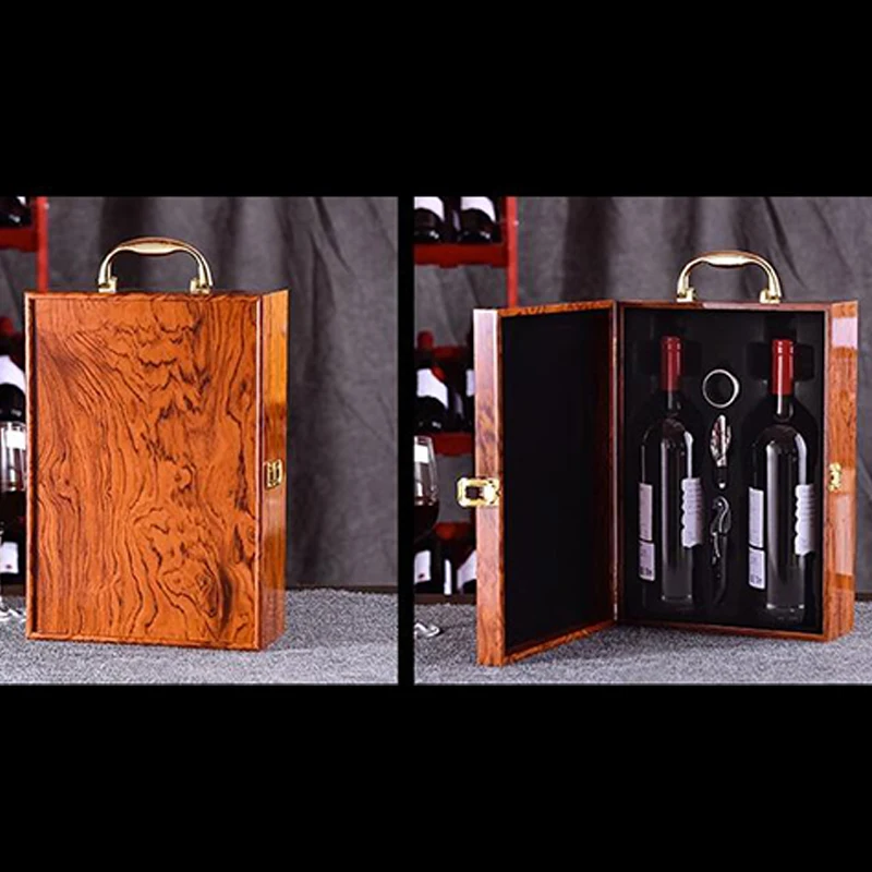 Lacquered red wine packaging gift box Wooden box double pack wine gift box Universal wooden packaging bag for friend partys - Image 3