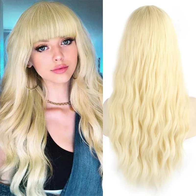 

New style women's wig with bangs, long wavy synthetic , body wave hair