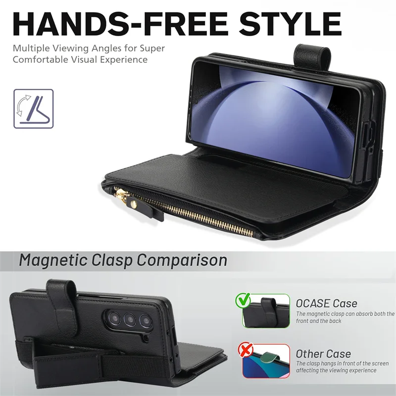 

For Samsung Galaxy Z Fold 3 4 5 6 Leather Wristband Wallet Insert Case For Samsung Z Fold 7 5G Shock Resistant Protective Cover