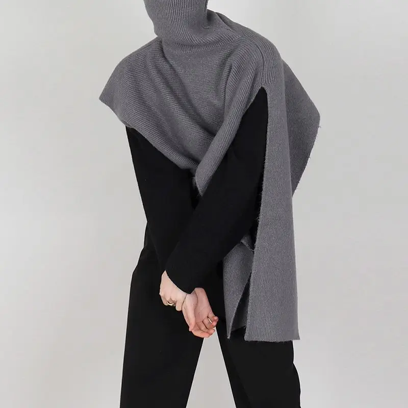 Men's niche shawl cloak autumn and winter Korean style loose knitted scarf with high collar thickened sweater