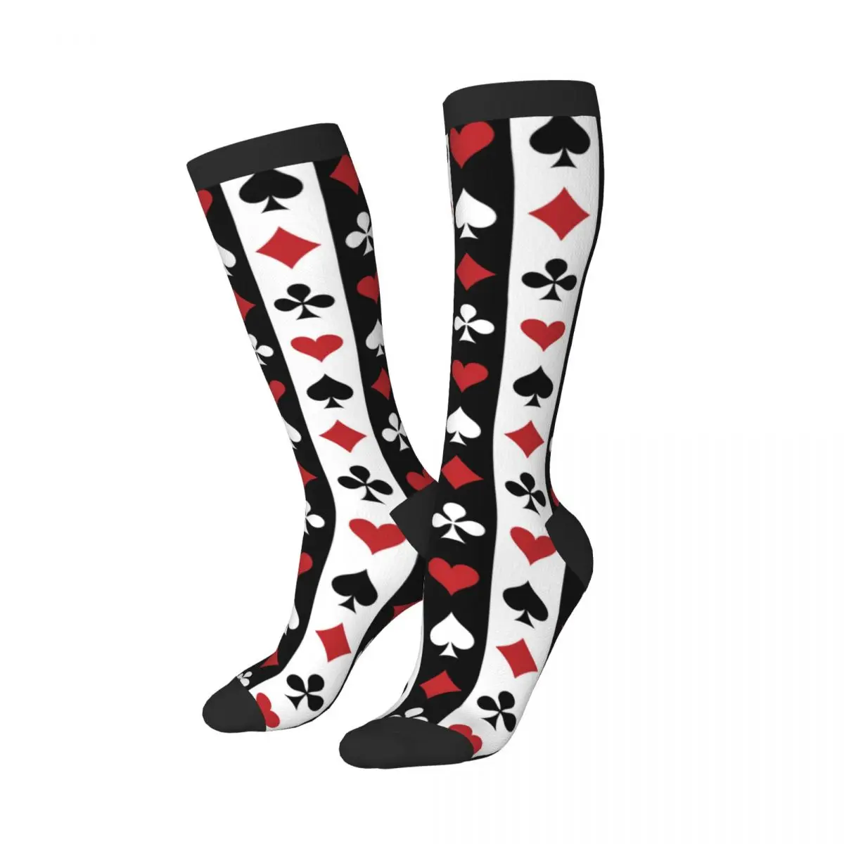 Stockings Funny Autumn Casual Warm Socks Poker Red Black Poker Cards Wonderland Soft Winter Knee High Socks