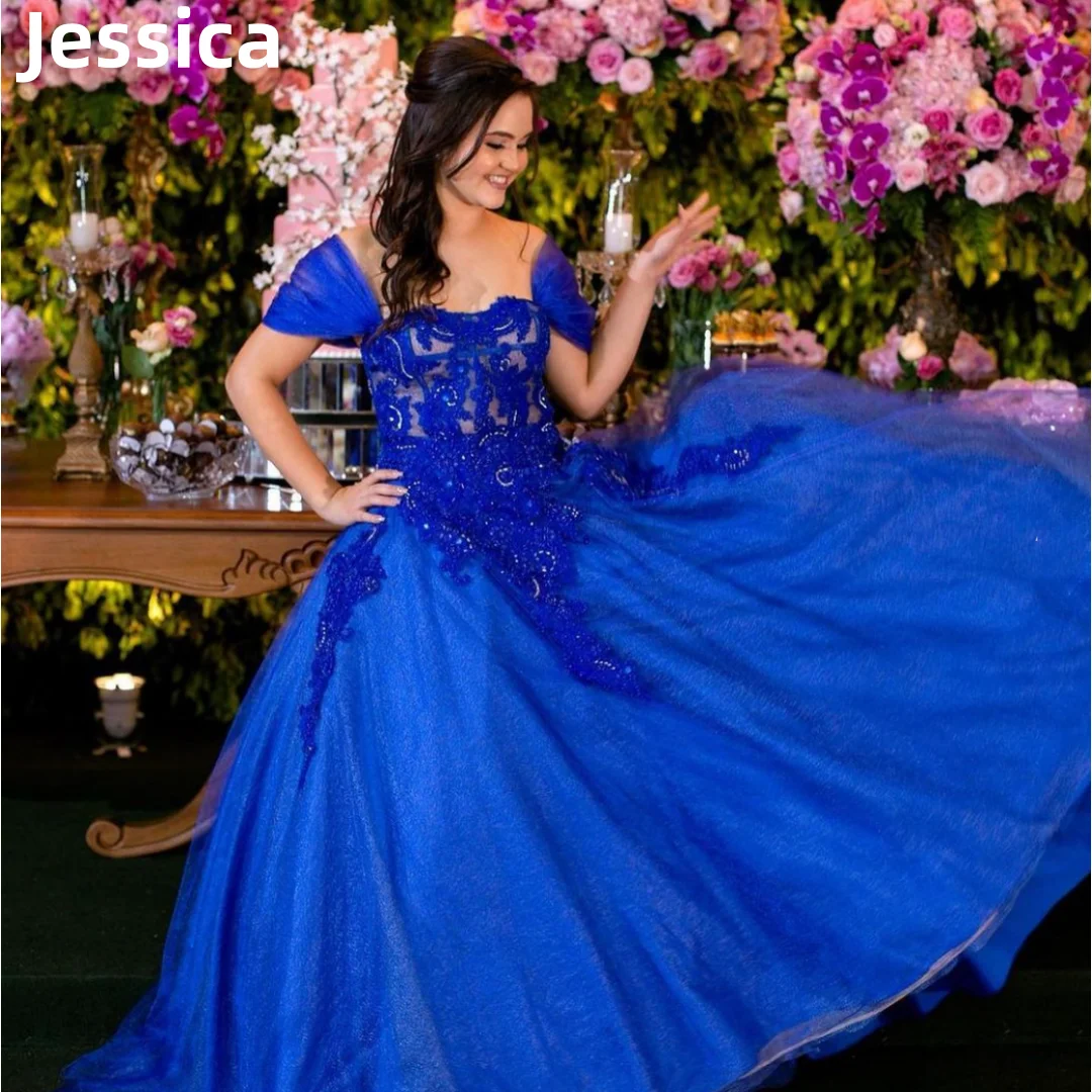 

Jessica Blue Flash Prom Dress Embroidered Tulle Formal Evening Dresses A-shaped Graduation Party Dresses 2024Vestidos De Noche