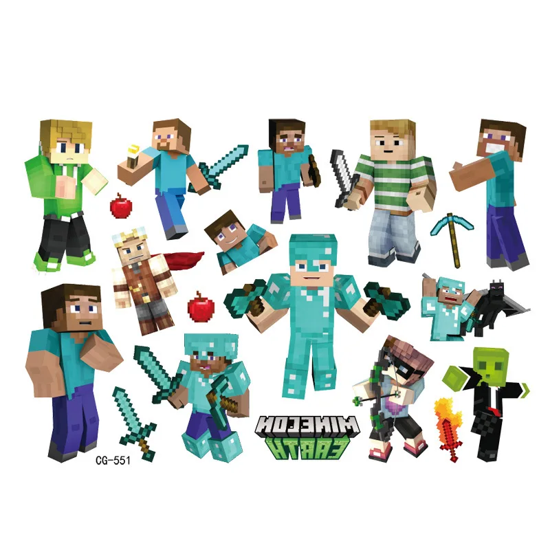 Minecraft Game Theme Cartoon Tattoo Stickers For Children's Birthday Parties DIY Decoration Boys Disposable Tattoo Stickers Toys