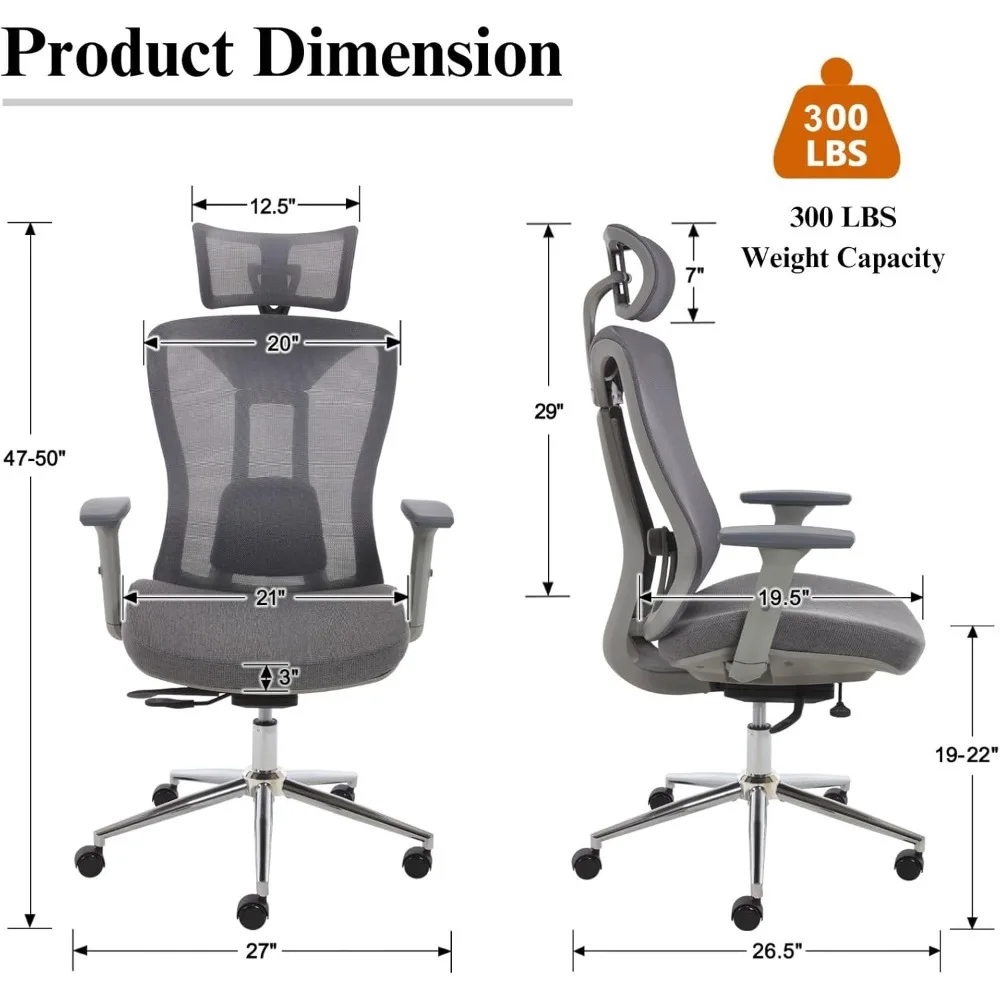 كرسي مكتب مريح من LuxErgo، كرسي مكتب شبكي، كرسي مهام تنفيذي مع دعم قطني، أسطوانة غاز معتمدة من SGS، 300 #2