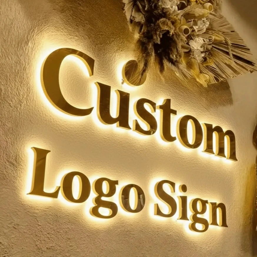 

Индивидуальная 3D-вывеска из металла с LED-подсветкой - Объемный световой логотип с фронтальной и задней подсветкой для внутреннего и наружного коммерческого декора