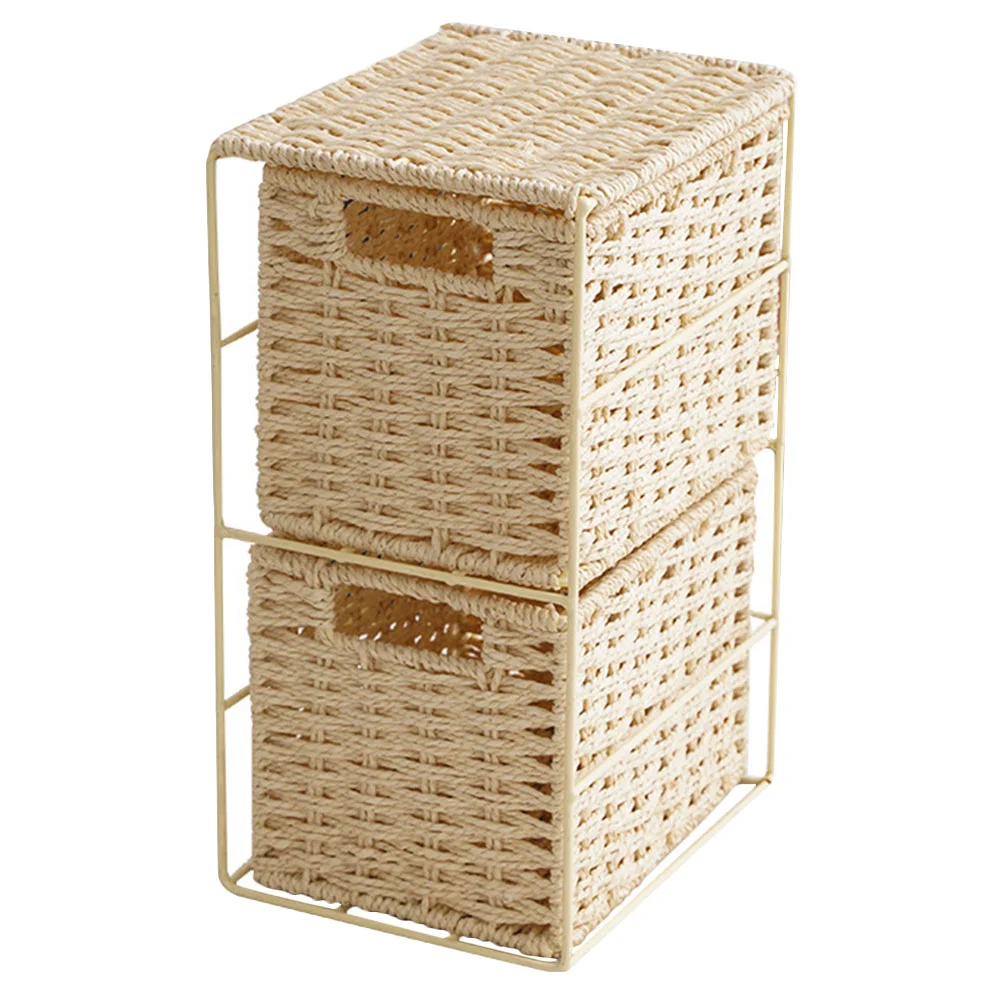 Rattan Style PVC Imitation Double Layer Storage Basket Wicker Small Drawers Home ganization Desk Accessories Socks Cosmetics