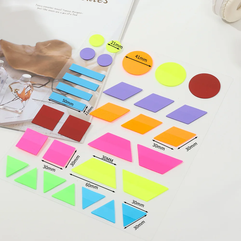 KindFuny Geometry Transparent Sticky Notes Self-Adhesive Annotation Books Bookmarks Memo Pad Index Tabs Stationery