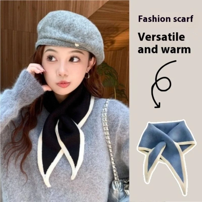 Sciarpa a collo incrociato calda multifunzionale autunno inverno Scaldacollo antivento Sciarpa lavorata a maglia triangolare calda Scialle a prova di freddo lavorato a maglia