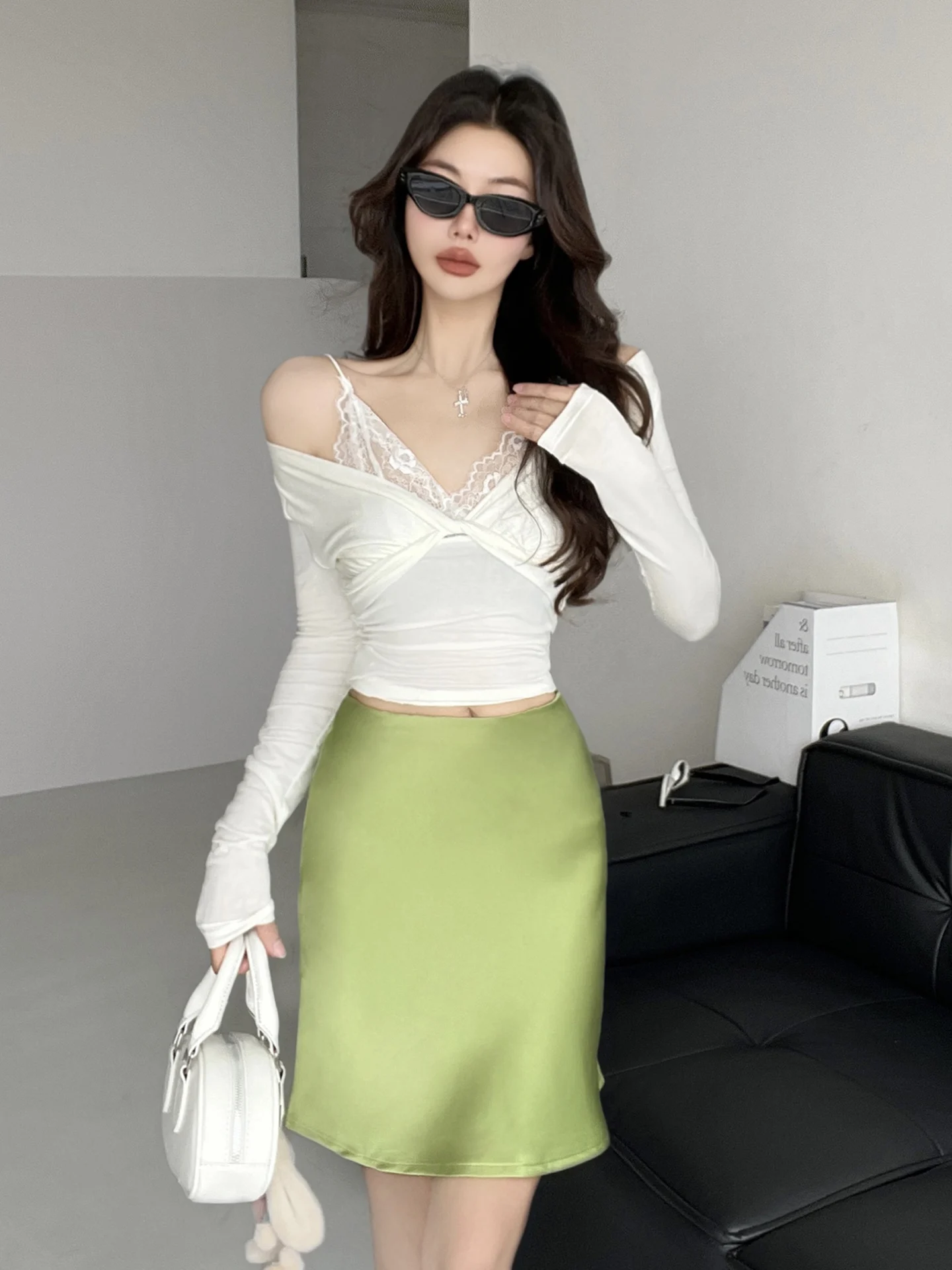 Ele Satin ort Skirt Asymmetrical Cut Acidic Fiber Women's Busin Ci Commute Par Travel op Office Fi Tail ...