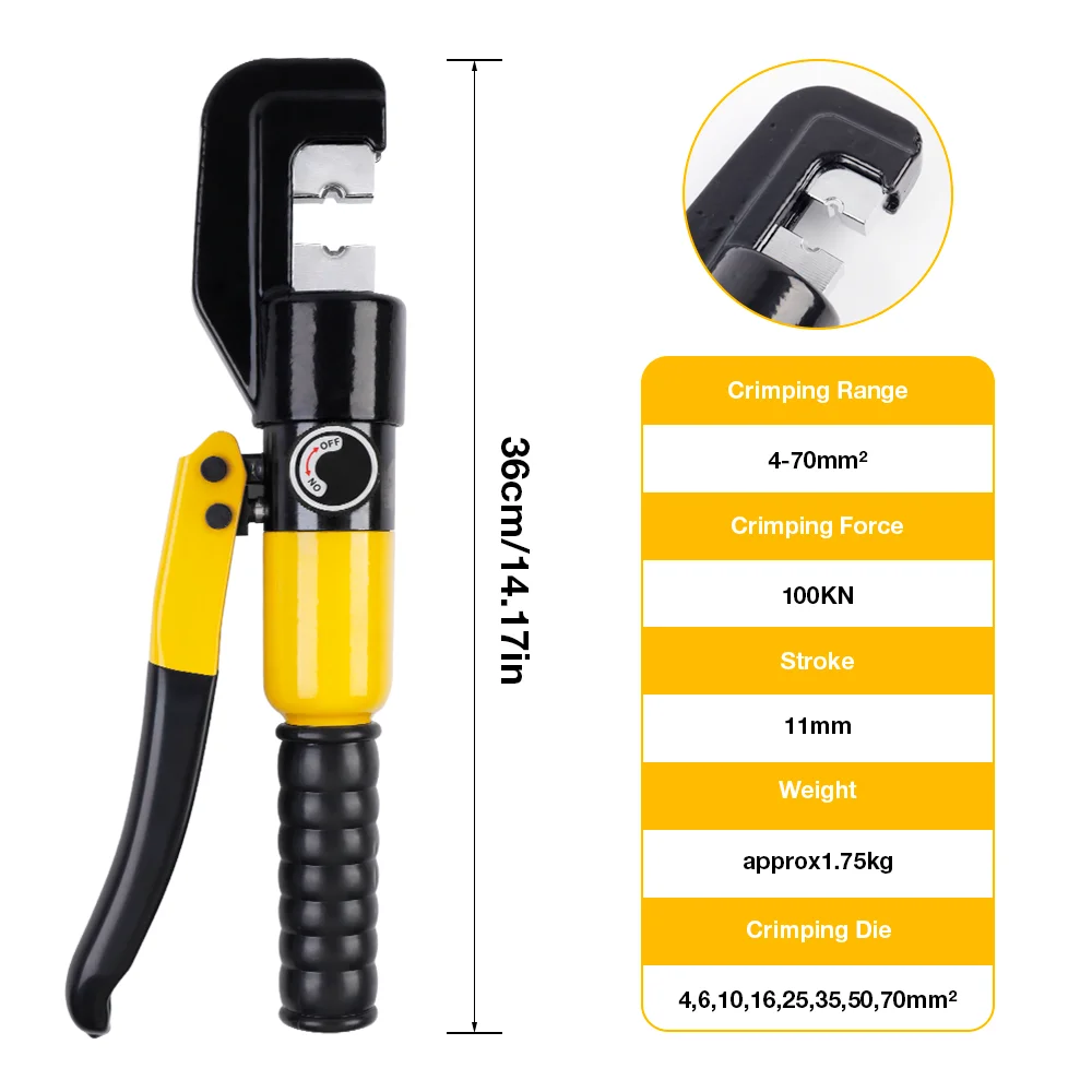 4-70mm² 家庭用油圧ペンチ、圧力10T圧着工具、DIYケーブル端子配線プライヤー、手袋付きコードレス圧着ペンチ