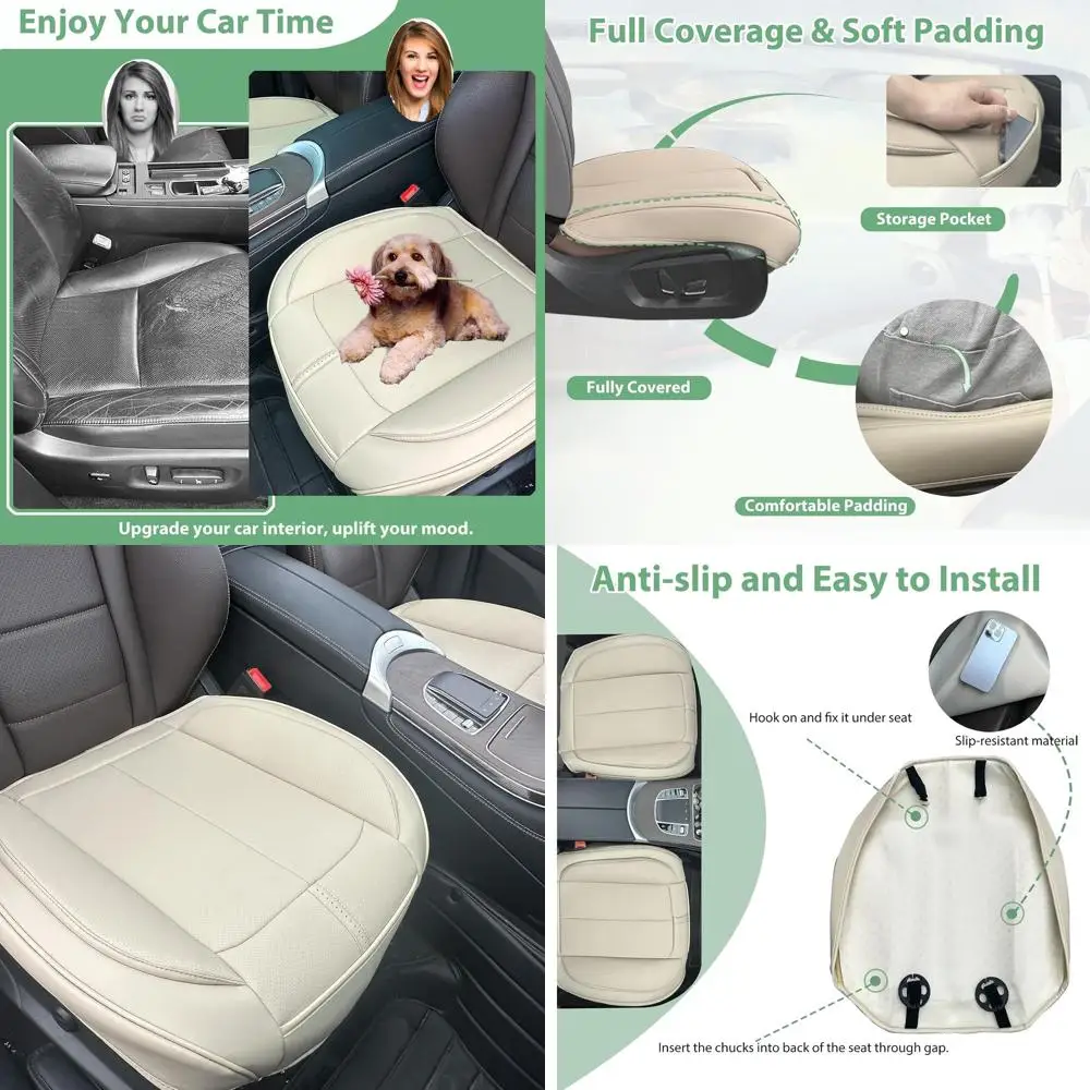 

Комплект из 2 кожаных чехлов на переднее сиденье автомобиля, только снизу, противоскользящая мягкая подушка сиденья, полная защита сиденья с функцией хранения U
