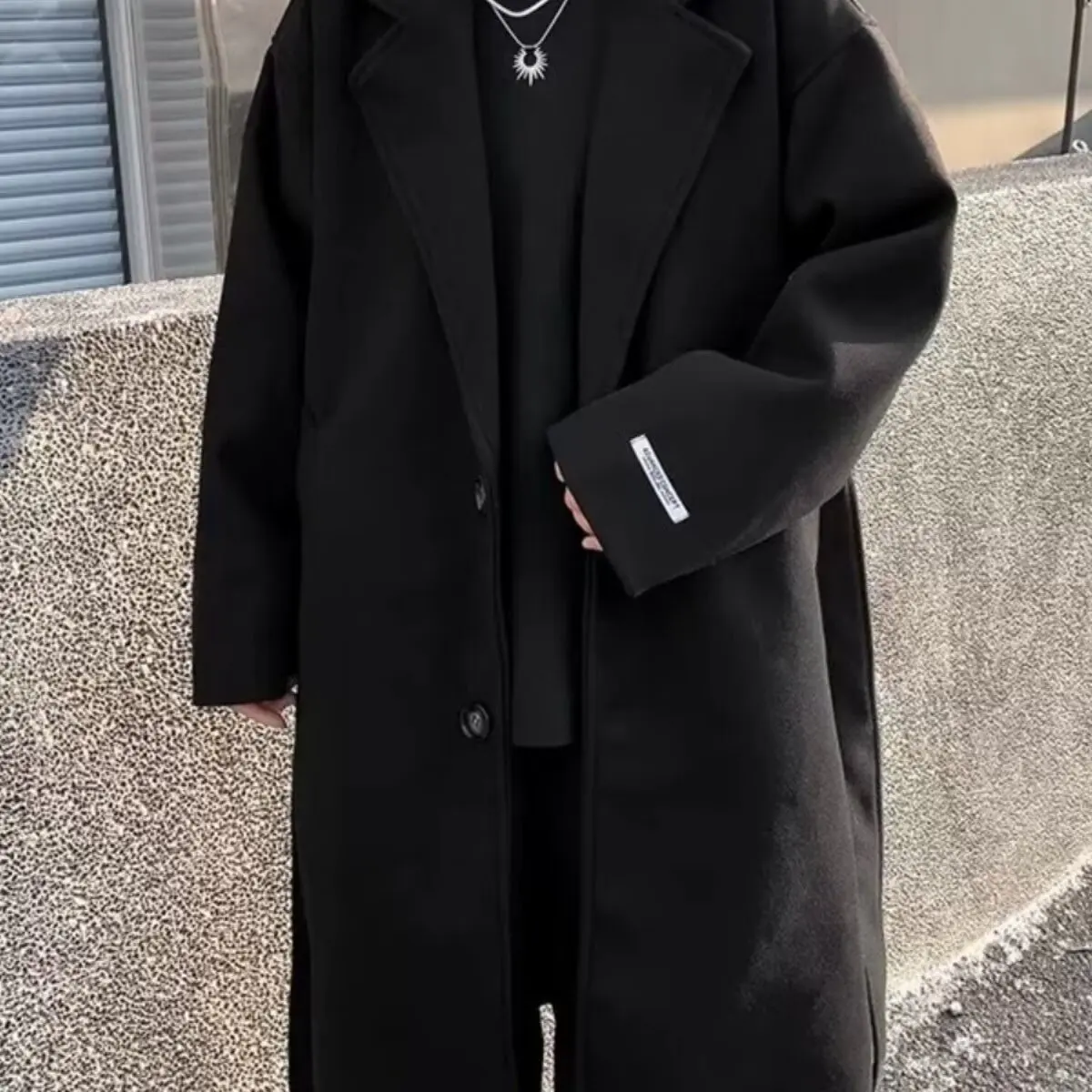 

Осень-зима мужское шерстяное пальто Thiened длиной выше колена модное городское пальто со стойкой подходит для длинного свека на одной пуговице Clo...