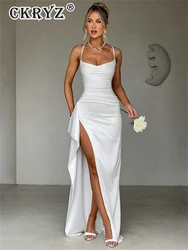 Ladies Summer Satin Fashion Evening Party Dress Women Sleeveless Backless Side Slit Long Dress Birthday Clubwear Woman Clothes