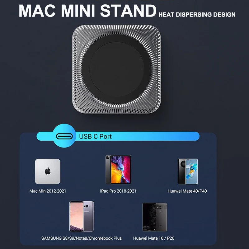 MAC 미니 독 스테이션 스탠드, 외부 저장 디스크 및 4 포트 USB C 허브 SD/TF 카드 리더, 2.5 인치 SATA SSD HDD 인클로저