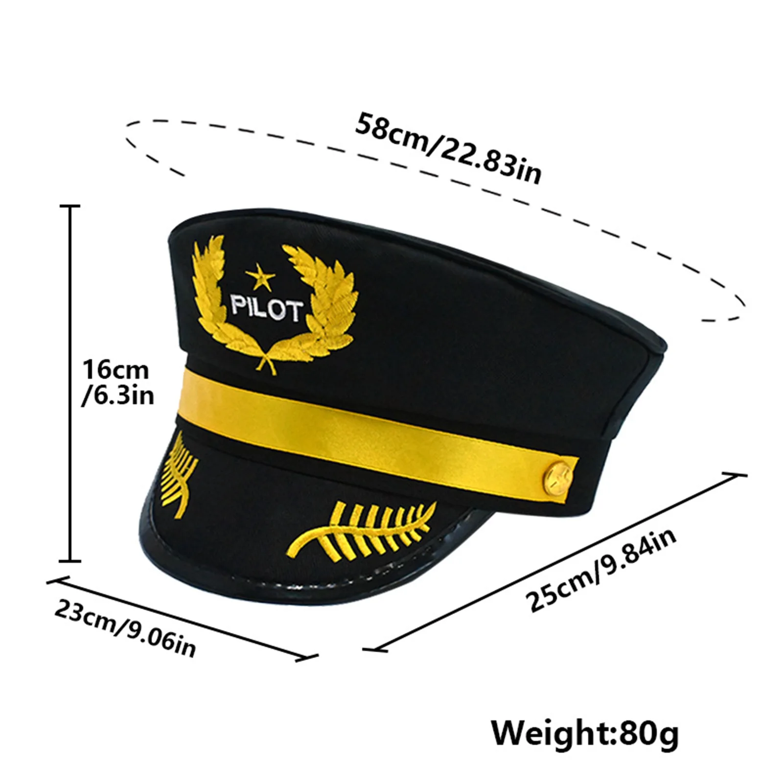 1 pezzo adulto uomo pilota dell'aviazione capitano cappello a tesa larga con filo d'oro ricamo cappello per performance sul palco per cosplay in maschera