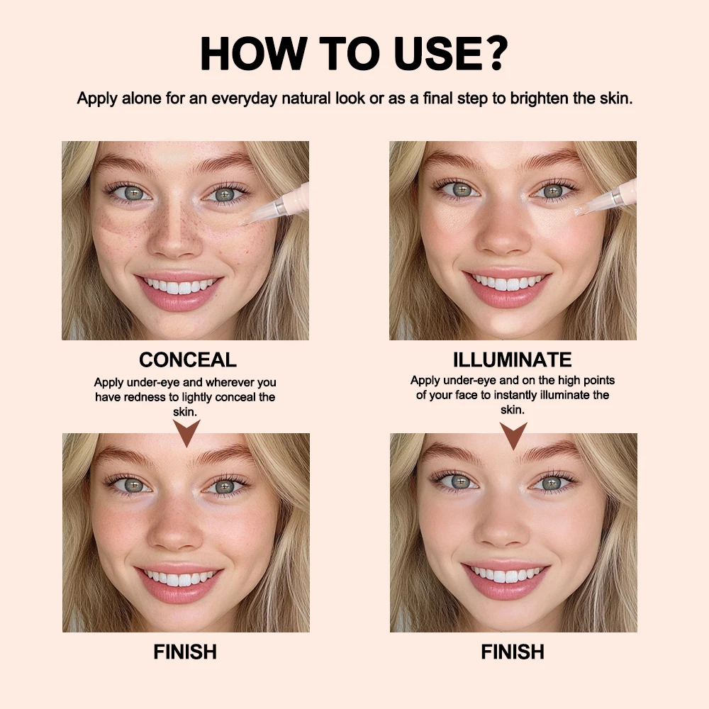 レイクレイン アウェイクニング コンシーラー クリック ペン、プッシュ式ブラシ デザイン、軽量テクスチャー、目の下のクマを明るくして隠す