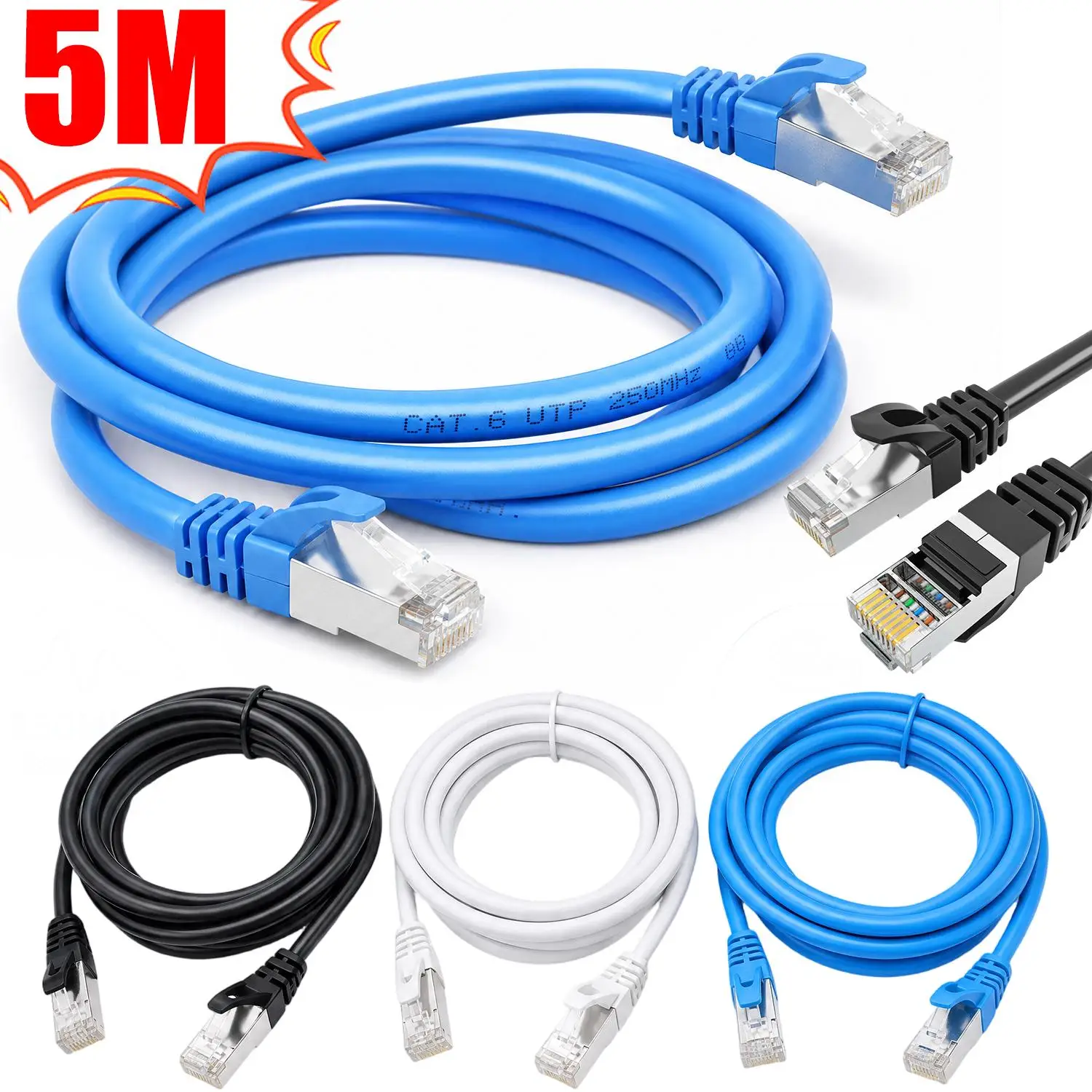 Unshielded CAT6 Ethernet Cable 1000Mbps CAT 6 RJ45 Networking Patch Cord LAN for Computer Router Laptop Universal 5M