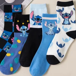 Kawaii  New Anime Cartoon cute Stitch Pure Cotton Socks Medium Length Socks Combed Cotton Birthday Gift for Girls Friends Boys