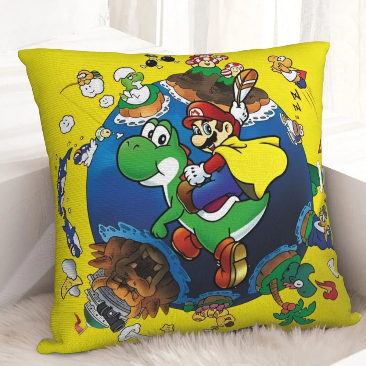 سوبر ماريوس وورلد (1990) أكياسها غطاء وسادة فائق رهيبة انغلق ديكور وسادة للسيارة 45x45 سنتيمتر #1