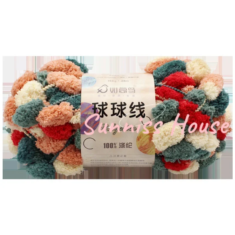 150g Rainbow Ball Yarn Colorful Pom Pom Polyester Yarn，for Knitting Blanket Cushion Line Crochet Mat Thread 28m Eco-dyed Thread