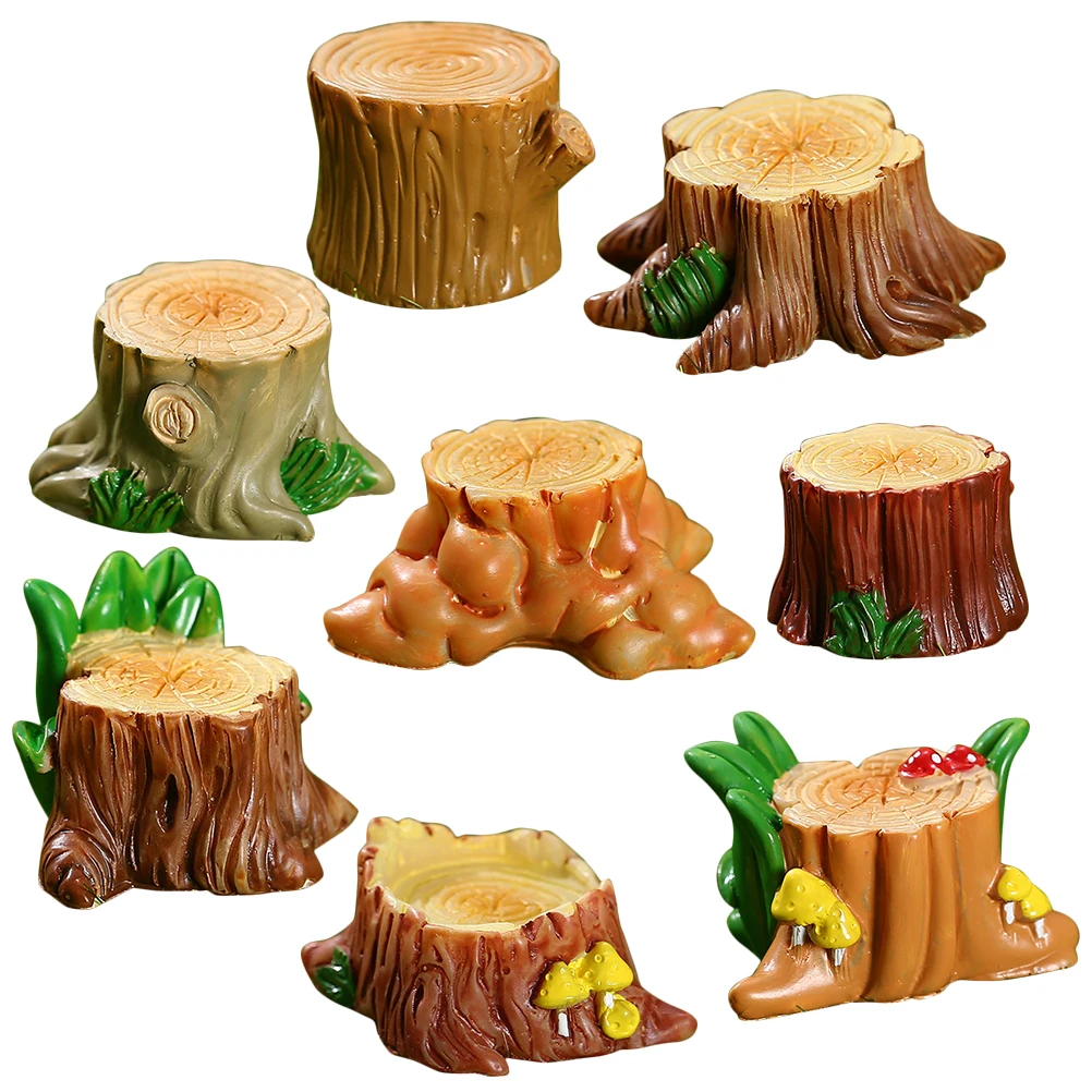 

8 Pcs Resin Stump Ornaments Mini Figurines Tree Stake Decor Bedroom Accessories Women Fairy Decor Micro Landscape