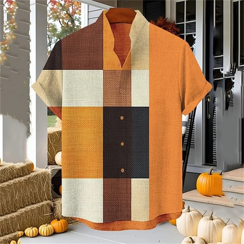 New men's linen black cat art shirt 3D color block printing casual Hawaiian shirt summer men's short sleeved shirt top