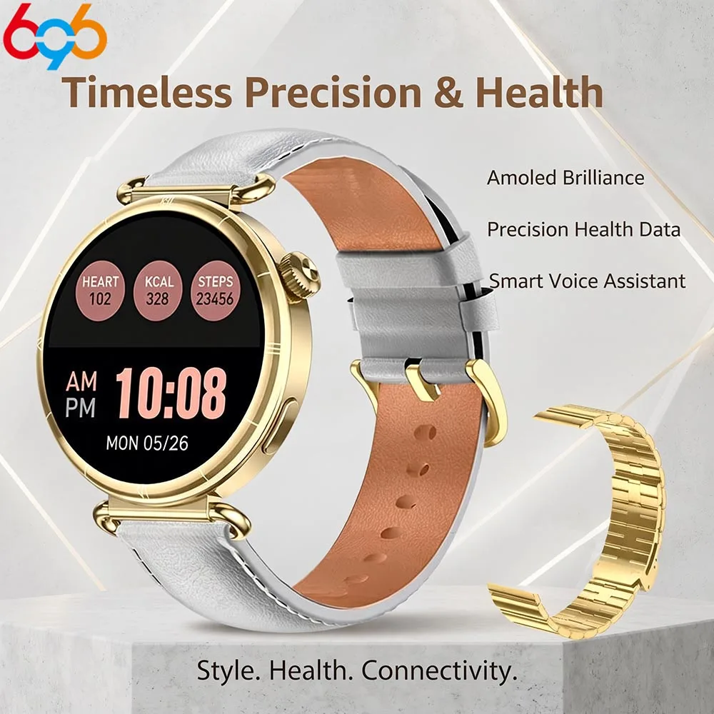 Stylish Women Smartwatch  AMOLED Display  BT Call  IP68 Waterproof  Music Playback  Sleep & Sports Health Monitoring for Ladies