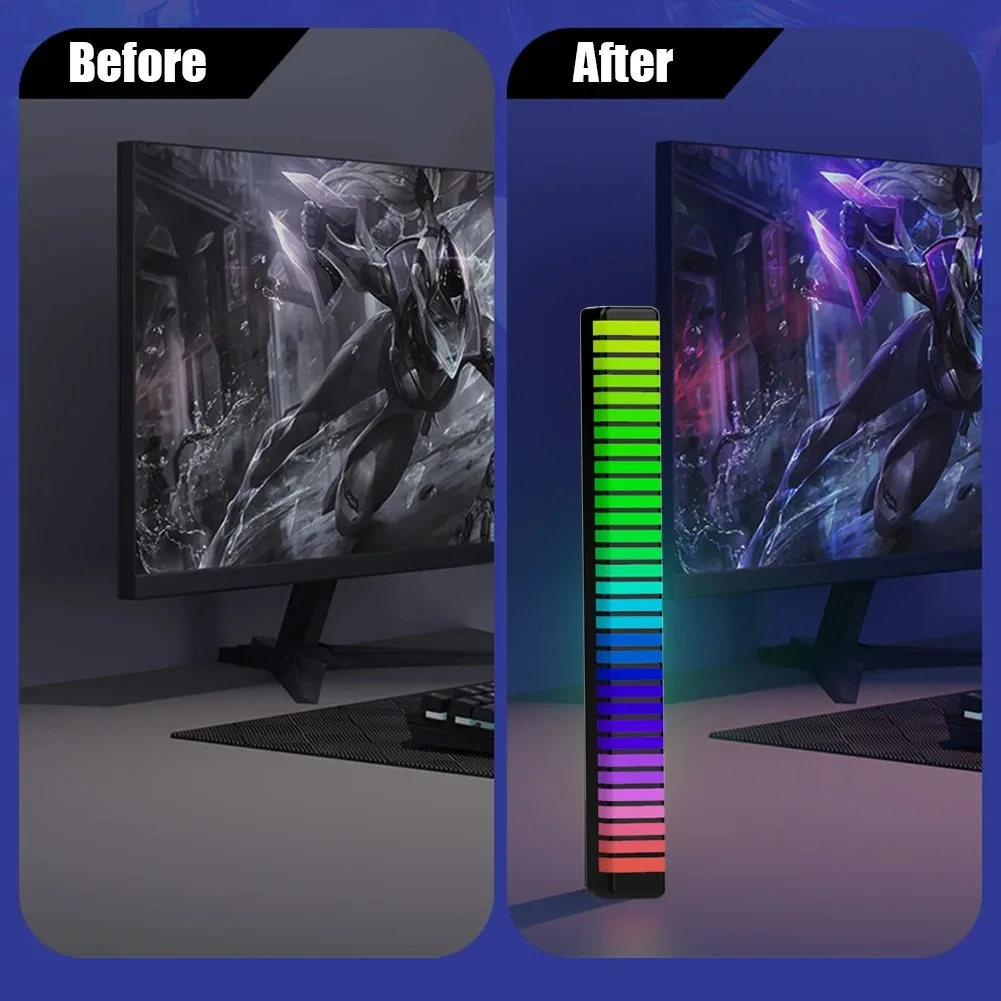 LED Rhythm Gaming Luz Ambiente, Controle de Som, Smart App, Música, Criativo, Colorido, Decoração Desktop