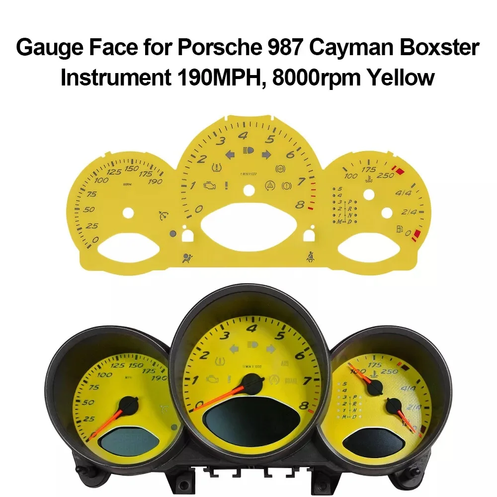 Anzeigefeld für Porsche 987 Boxster Cayman Instrument 190MPH, 8000 U/min Schwarz/Gelb/Rot – Detail 2